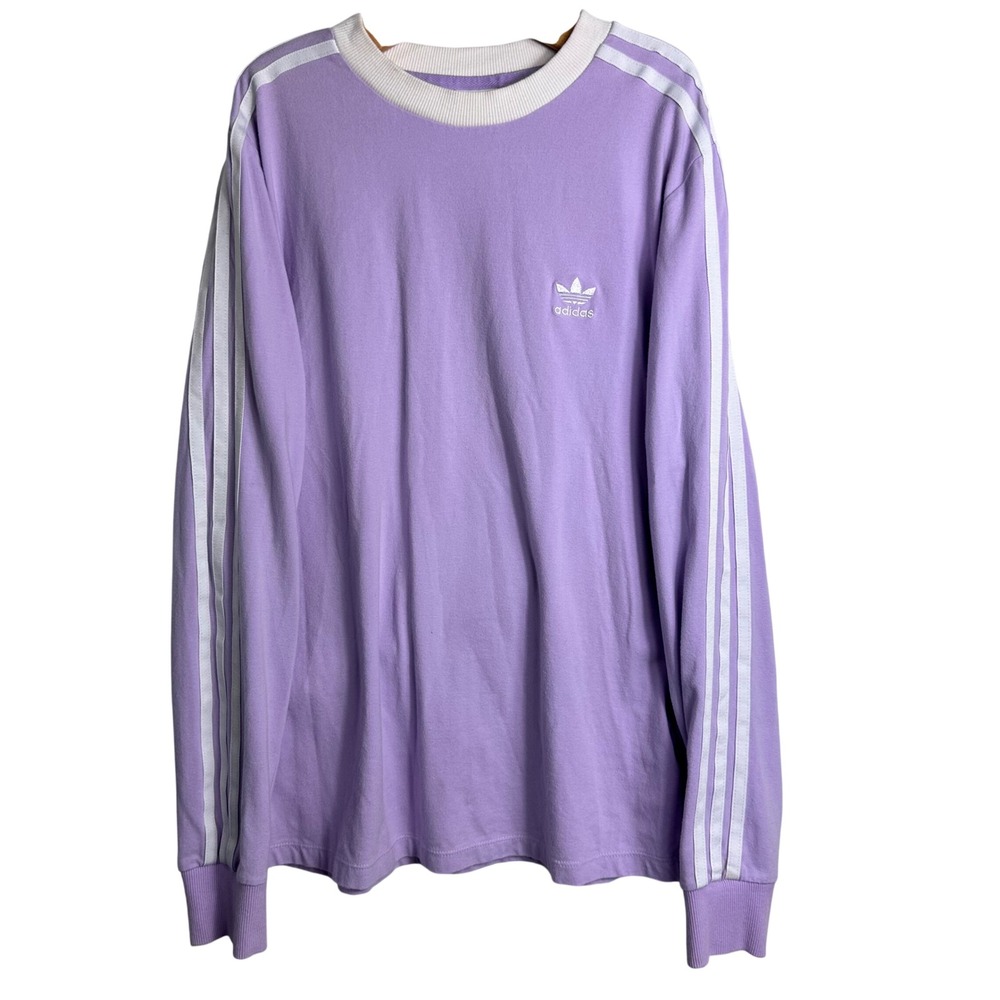 Adidas Sporty y2k  Womens Long‎ Sleeve 3-Stripe Trefoil T-Shirt Purple US M